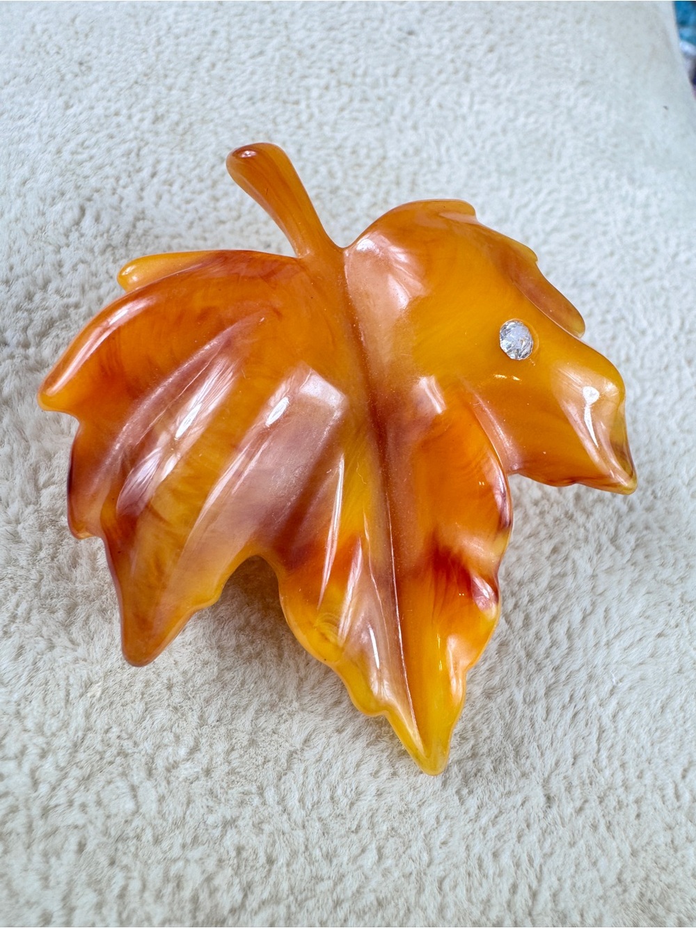 Avon 60’s Amber Lucite Leaf Sculpture with Faceted Detail